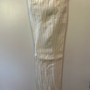 Off white pinstripe lined linen pants